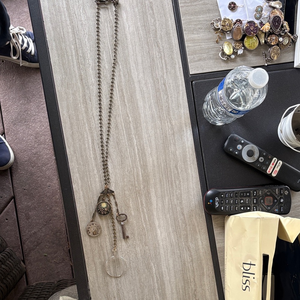 Vintage Style Key and Clock Pendant Necklace
